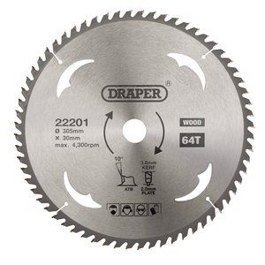 Draper TCT SAW BLADE 305MM 64T WOOD 22201 TCT Circular Saw Blade for Wood, 305 x 30mm