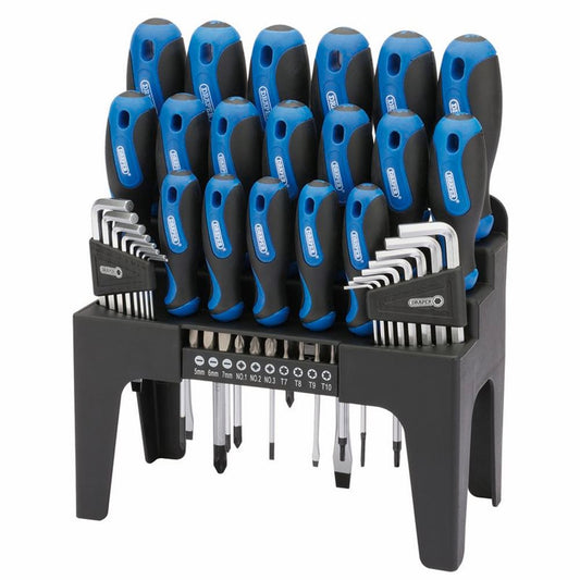 Draper 44PC S.DRIVER SET+STAND BLUE 81294 Soft Grip Screwdriver, Hex. Key and Bit Set (44 Piece)