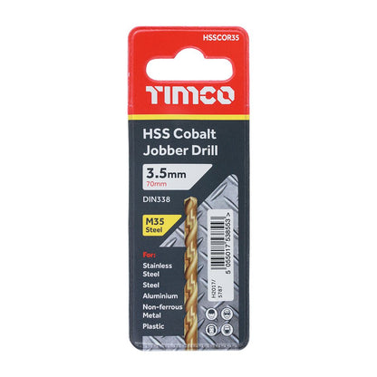 TIMCO HSS-CO Jobber Drill Bit Cobalt 3.5mm Pack 1