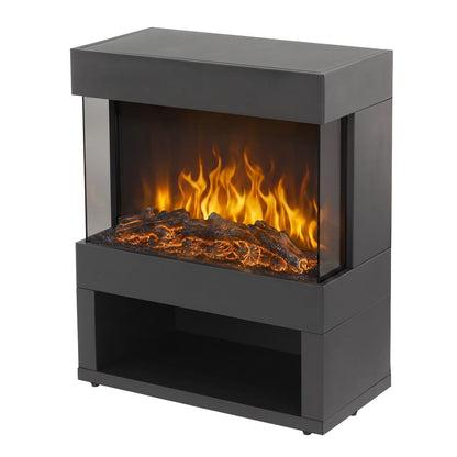 Baridi DH122 Electric Stove Heater Fireplace with LED Log Flame Effect & Wood Storage 1800W - Black | 230V~ 50Hz, Thermostat, Tip-Over Switch