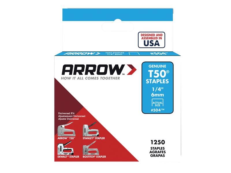 Arrow A50424 T50 Staples 6mm (1/4in) Box 1250