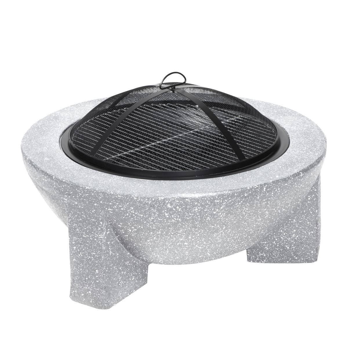Dellonda DG190 Round MgO Fire Pit with BBQ Grill & Safety Mesh Screen 75cm - Light Grey | Magnesium Oxide | The fire pit is made from MgO (Magnesium