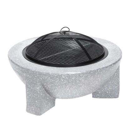 Dellonda DG190 Round MgO Fire Pit with BBQ Grill & Safety Mesh Screen 75cm - Light Grey | Magnesium Oxide | The fire pit is made from MgO (Magnesium