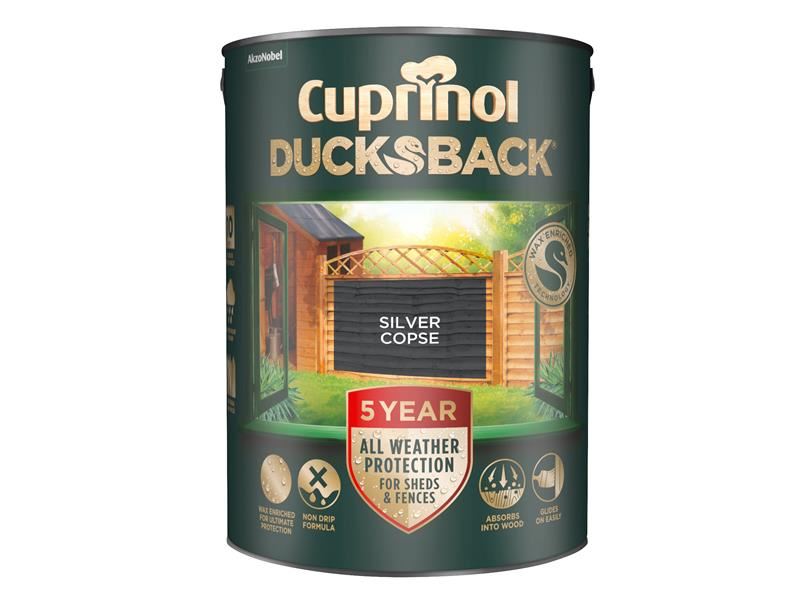 Cuprinol 5095343 Ducksback 5 Year Waterproof for Sheds & Fences Silver Copse 5 litre