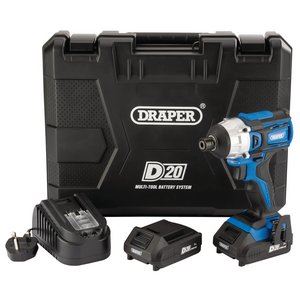 Draper D20 B'LESS IMPACT DRIVER SET 86958 86958 D20 20V Brushless Impact Driver, 1/4" Hex, 180Nm, 2 x 2.0Ah Batteries, 1 x Charger
