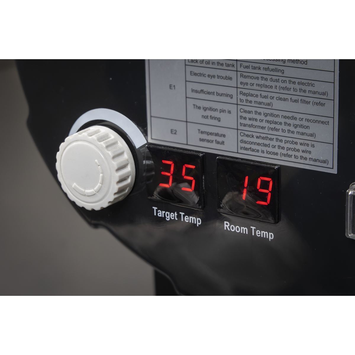 Sealey IR115 Infrared Space Warmer Kerosene/Diesel Heater 51,000Btu/hr | 51,182Btu/hr(15kW), 230V - 0.6A, Thermostat, Overheat Protection, Tip-Over