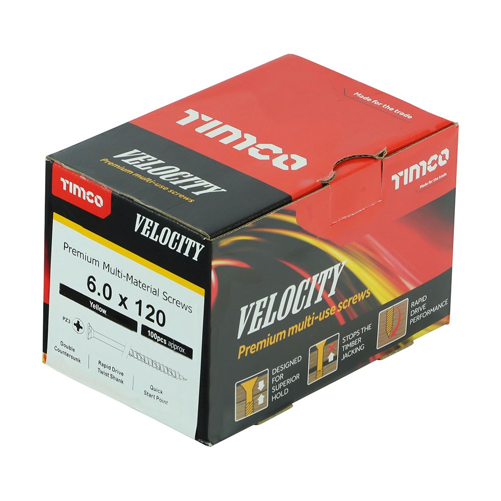 TIMCO Velocity Screw PZ3 CSK ZYP 6.0 x 120 Gold Pack 100