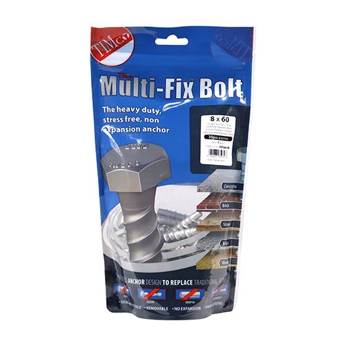 TIMCO Multi-Fix Bolt Hex Head 8.0 x 60 Silver Pack 30