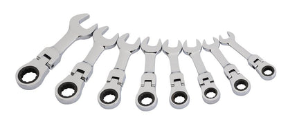 Draper 8PC STUBBY FLEX RACT. SPANNER 27982 27982 HI-TORQÂ® Metric Stubby Flexible Head Ratchet Combination Spanner Set (8 Piece)