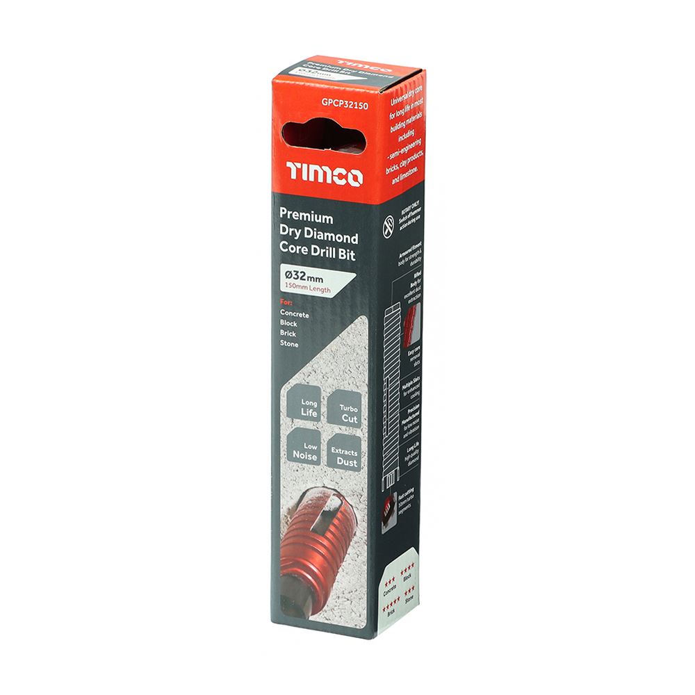 TIMCO Dry Diamond Core Bit 32 x 150mm Pack 1
