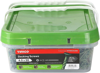 TIMCO 50TDECK2000 Decking Screws 4.5 x 50mm Green Pack of 2000 – PZ2 Double Countersunk Exterior Timber Decking Screws