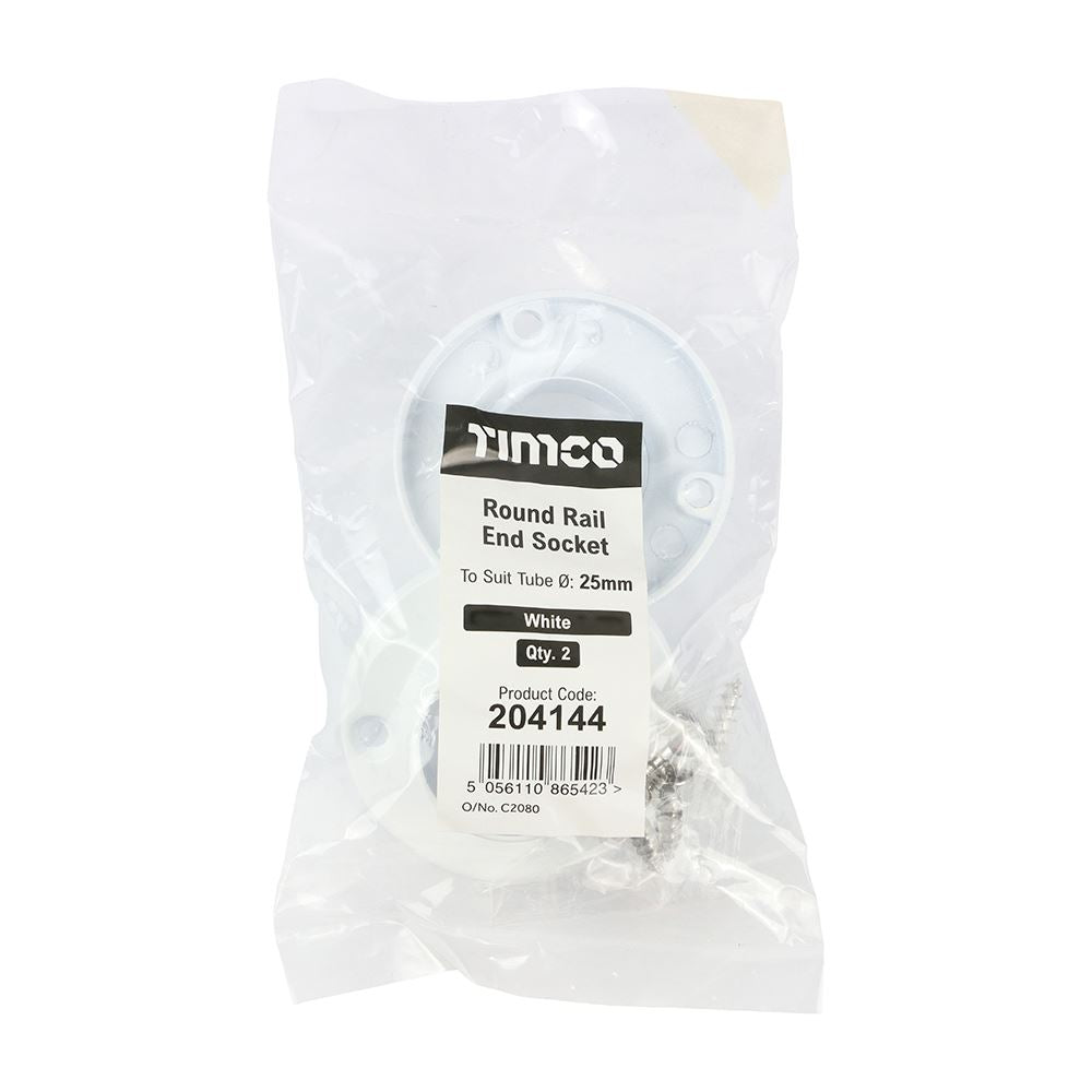 TIMCO Round End Socket White 25mm White Pack 2