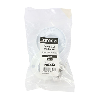 TIMCO Round End Socket White 25mm White Pack 2