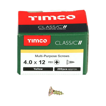TIMCO Classic Screw PZ2 CSK ZYP 4.0 x 12 Gold Pack 200