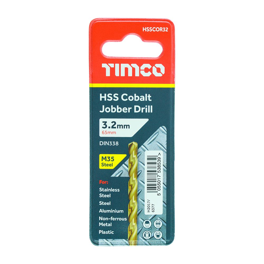 TIMCO HSS-CO Jobber Drill Bit Cobalt 3.2mm Pack 1