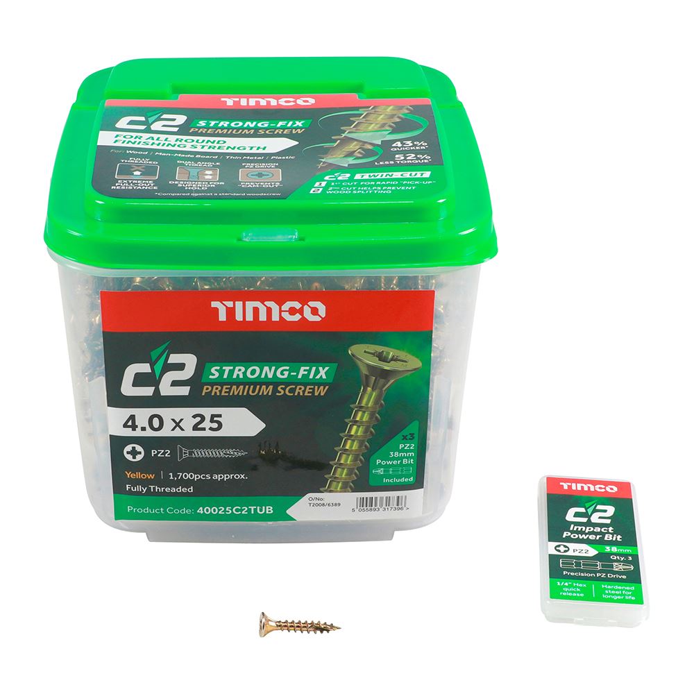 TIMCO C2 Strong-Fix PZ2 CSK ZYP 4.0 x 25 Gold Pack 1700