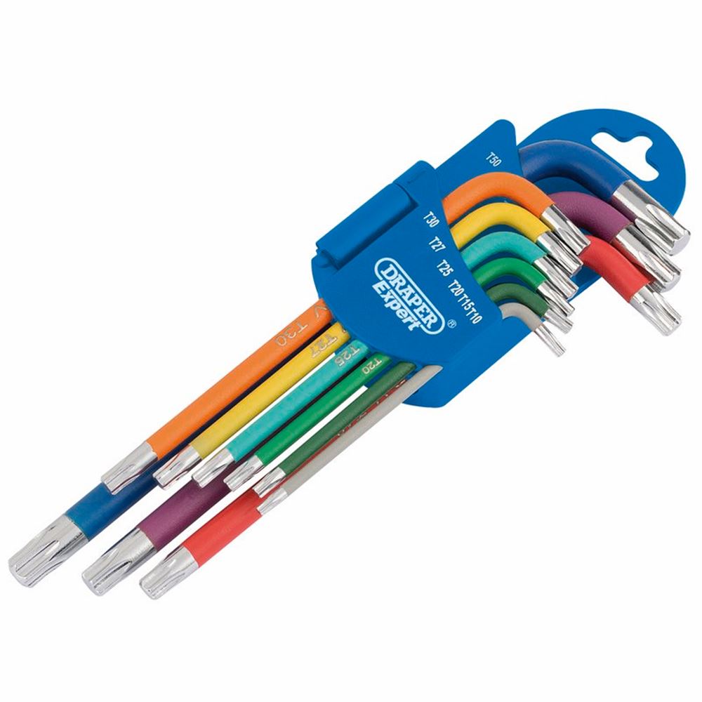Draper L COLOUR TX STAR KEY SET 9PC 66143 Draper TX-STARÂ® Metric Coloured Long Arm Key Set (9 Piece)