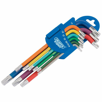 Draper L COLOUR TX STAR KEY SET 9PC 66143 Draper TX-STARÂ® Metric Coloured Long Arm Key Set (9 Piece)