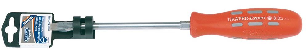 55488 Draper Expert Expert Plain Slot Flared Tip Mechanics Screwdriver, 8 x 150mm 870 Mechanics Screwdrivers Professional Trade DIY Workshop Garage