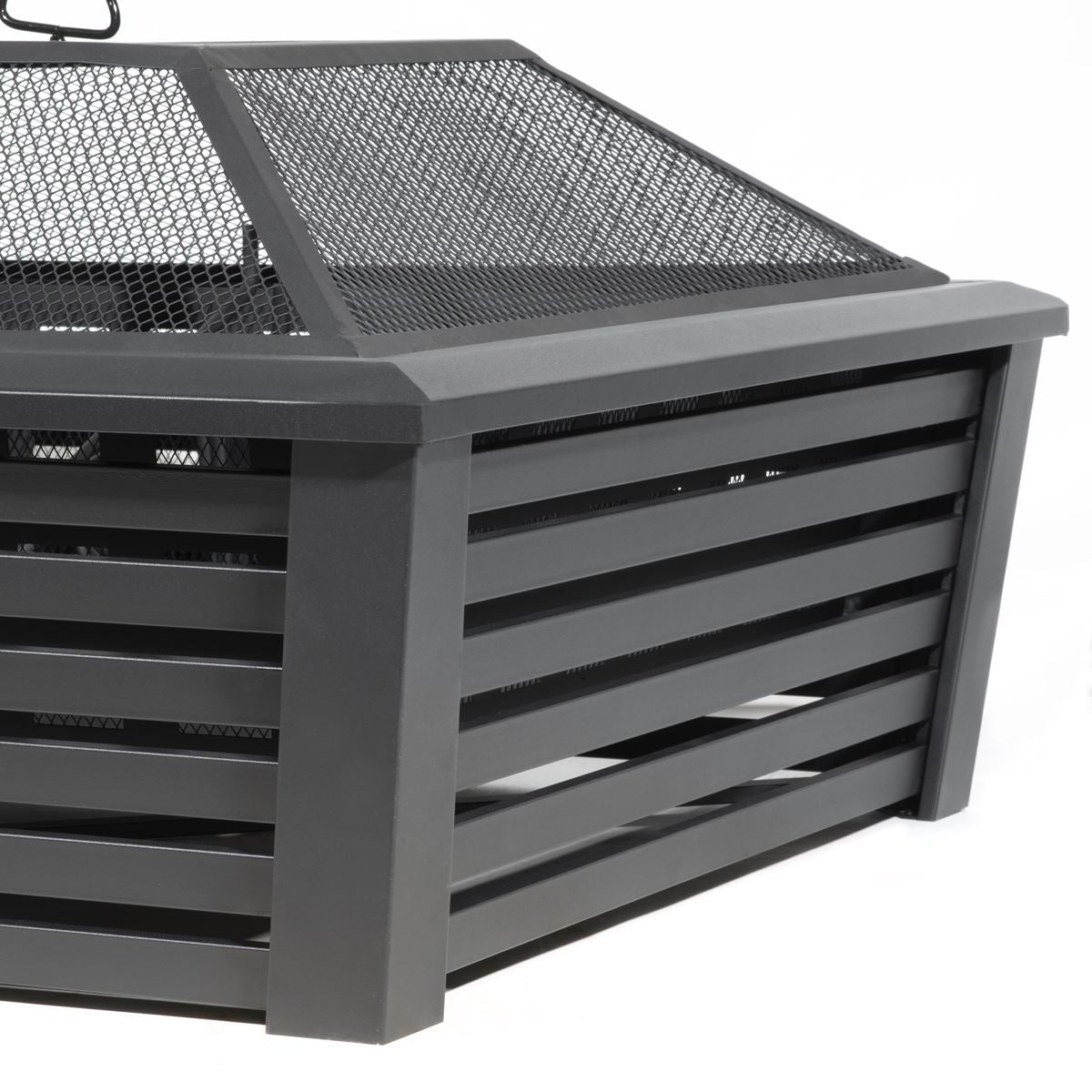 Dellonda DG43 89cm Square Outdoor Fire Pit, Black | Safety Screen | Contemporary style square fire pit is perfect for relaxing outdoors with family