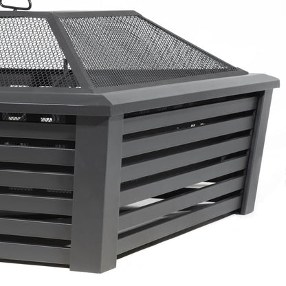 Dellonda DG43 89cm Square Outdoor Fire Pit, Black | Safety Screen | Contemporary style square fire pit is perfect for relaxing outdoors with family