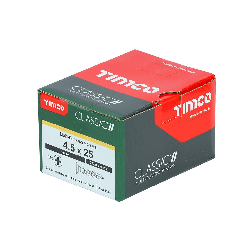 TIMCO Classic Screw PZ2 CSK ZYP 4.5 x 25 Gold Pack 200