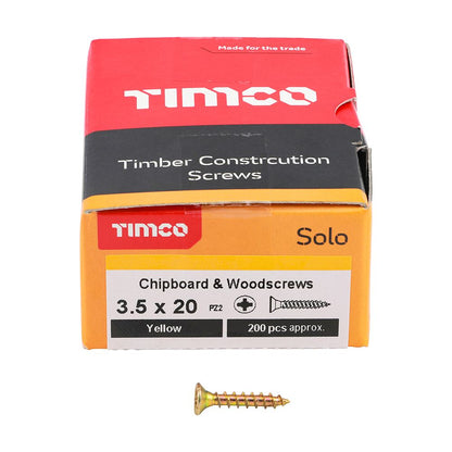 TIMCO Solo Woodscrew PZ2 CSK ZYP 3.5 x 20 Gold Pack 200