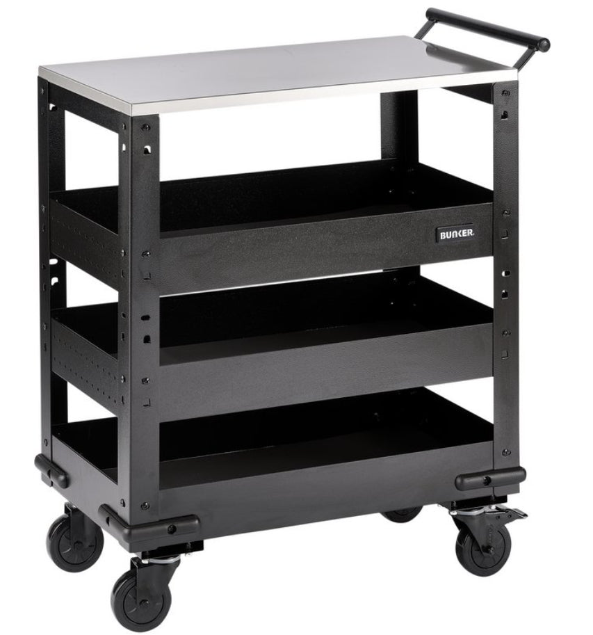BUNKER  3 Tier Trolley with Pull Handle and Stainless Steel Worktop, 714mm