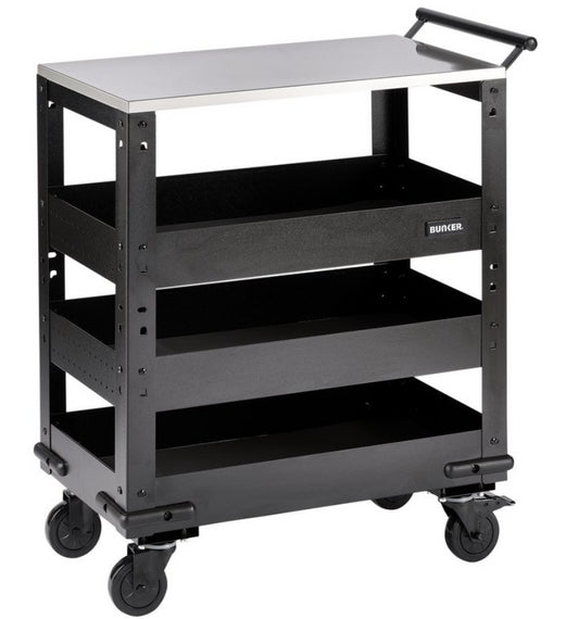 BUNKER  3 Tier Trolley with Pull Handle and Stainless Steel Worktop, 714mm