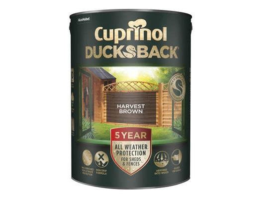 Cuprinol 5092432 Ducksback 5 Year Waterproof for Sheds & Fences Harvest Brown 5 litre
