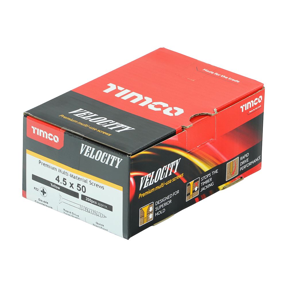 TIMCO Velocity Screw PZ2 CSK ZYP 4.5 x 50 Gold Pack 200