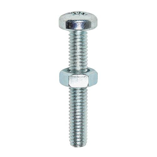 TIMCO Machine Screw & Nut PAN - BZP M4 x 25 Silver Pack 30
