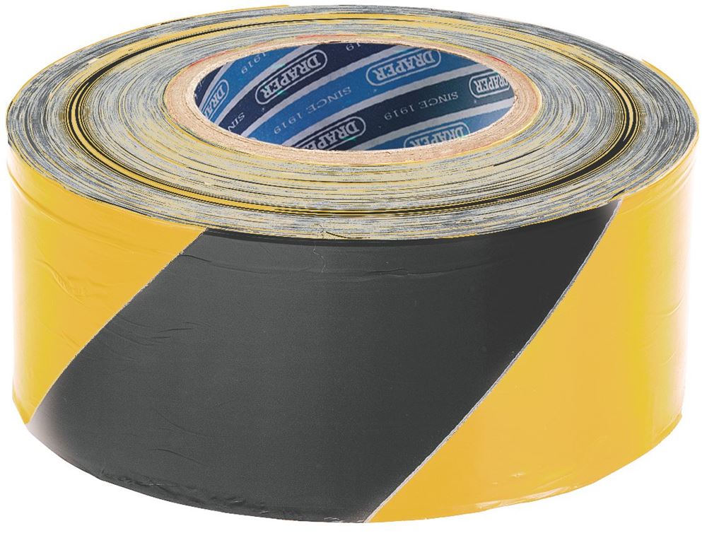 Draper BARRIER TAPE BLK/YLW 75MMX500M 69009 500m x 75mm Black and Yellow Barrier Tape Roll