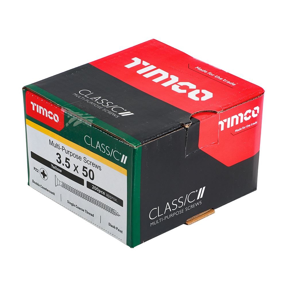 TIMCO Classic Screw PZ2 CSK ZYP 3.5 x 50 Gold Pack 200