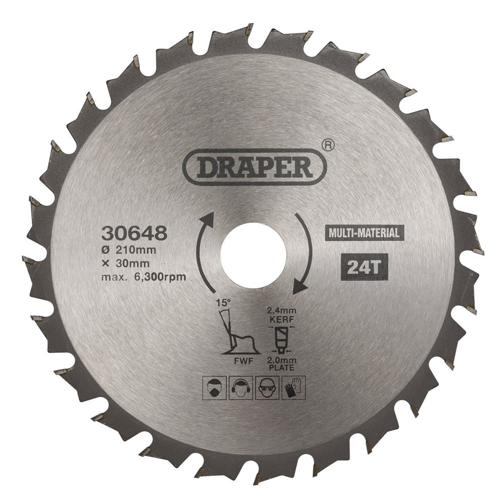 Draper TCT SAW BLADE 210MM 24T MULTI 30648 TCT Multi-Purpose Circular Saw Blade, 210 x 30mm