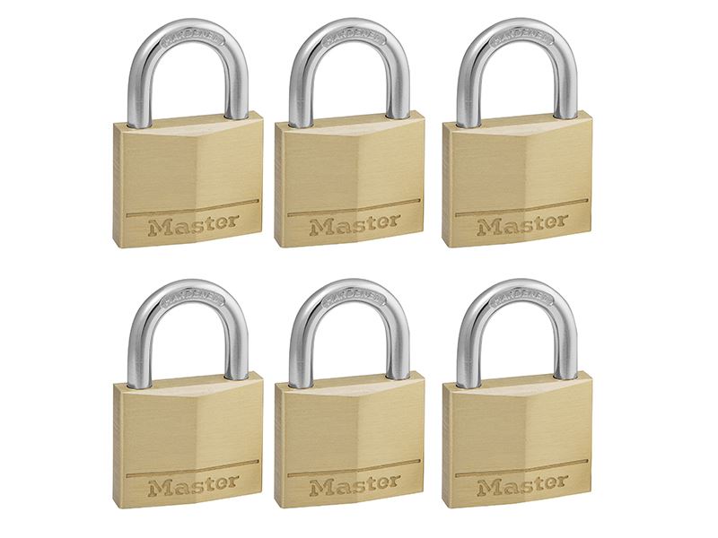 MasterLock 140EURSIX Solid Brass 40mm Padlock 4-Pin - Keyed Alike x 6