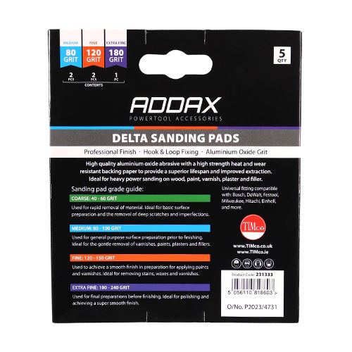 TIMCO Delta Sanding Pads Mixed Set 95 x 95mm (80/120/180) Red Pack 5