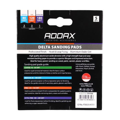 TIMCO Delta Sanding Pads Mixed Set 95 x 95mm (80/120/180) Red Pack 5