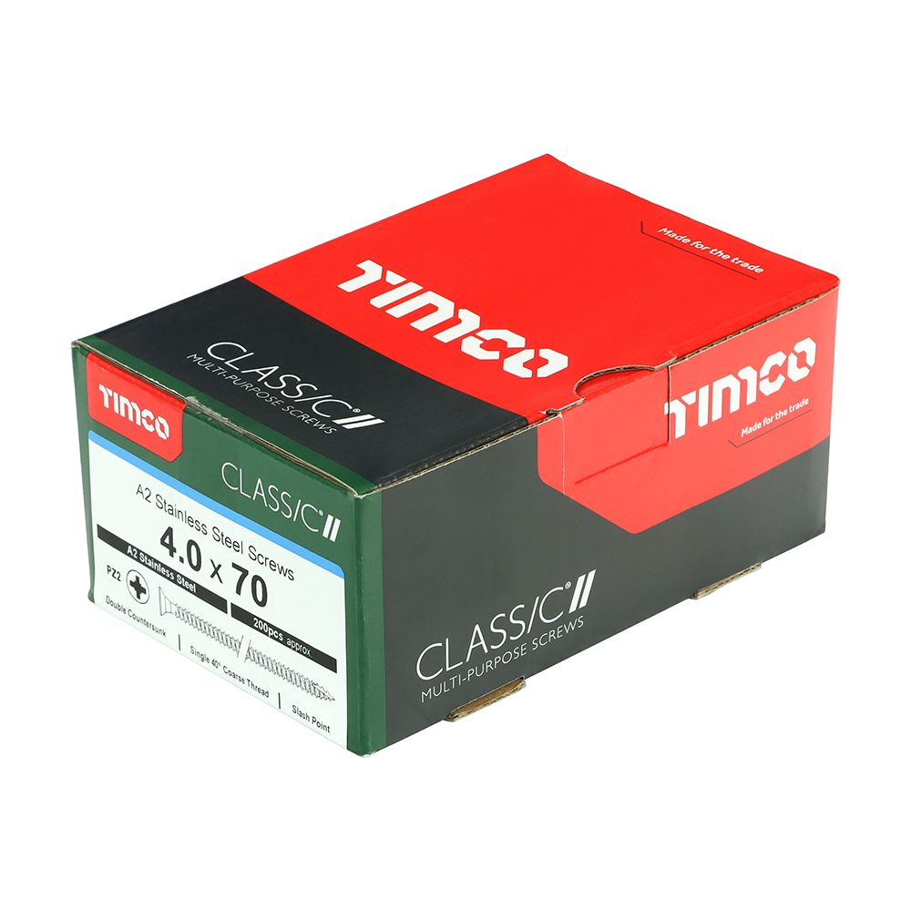 TIMCO Classic Screw PZ2 CSK A2 SS 4.0 x 70 Pack 200
