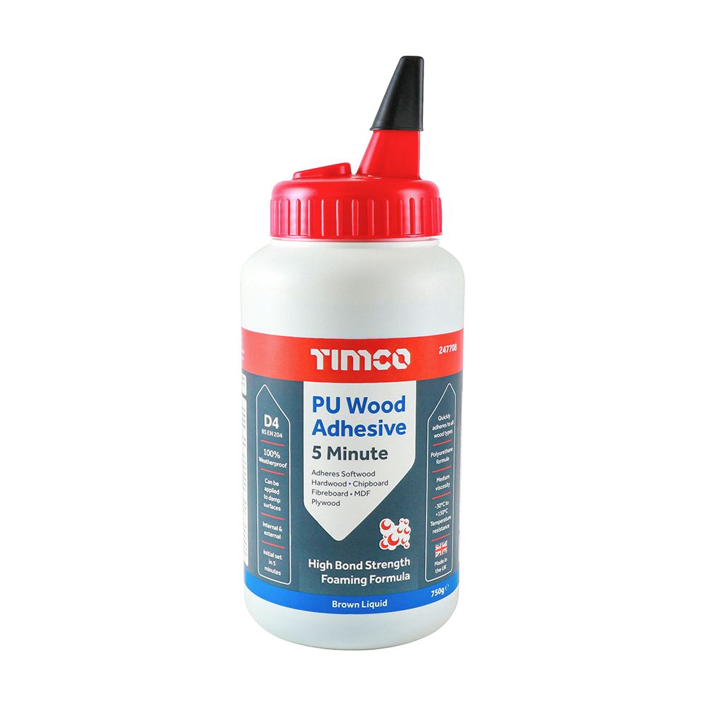 TIMCO PU Wood Adhesive 5 Min Liquid Brown 750g Pack 1.0