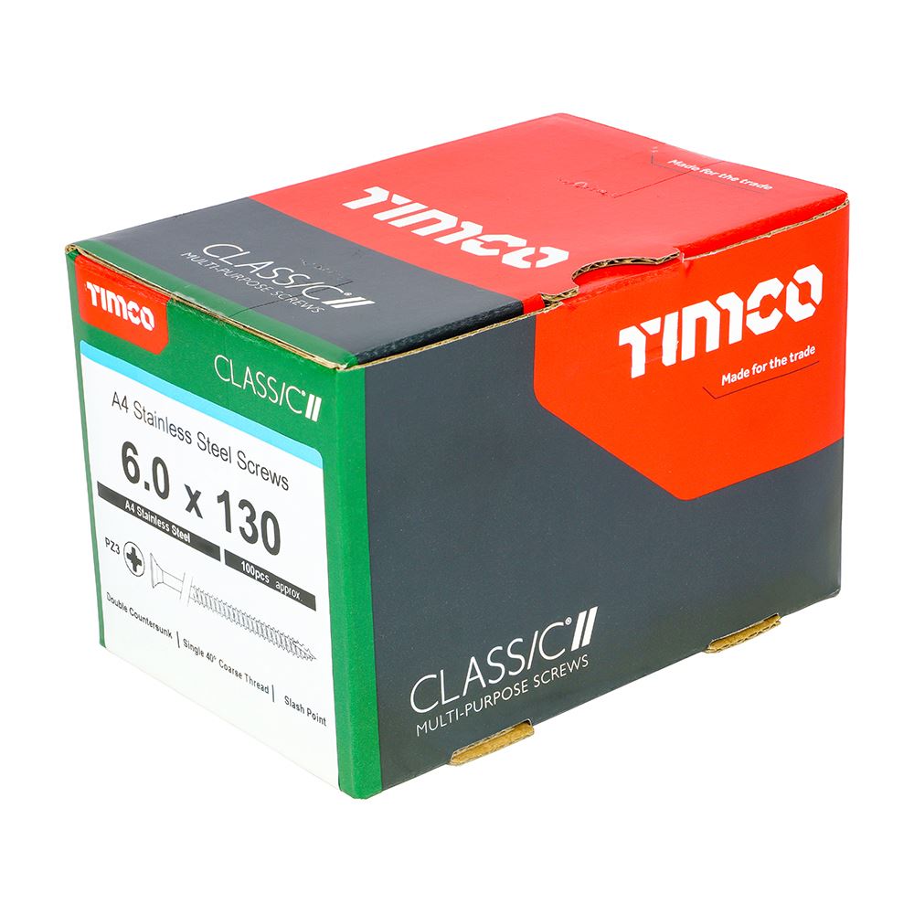 TIMCO Classic Screw PZ3 CSK A4 SS 6.0 x 130 Pack 100