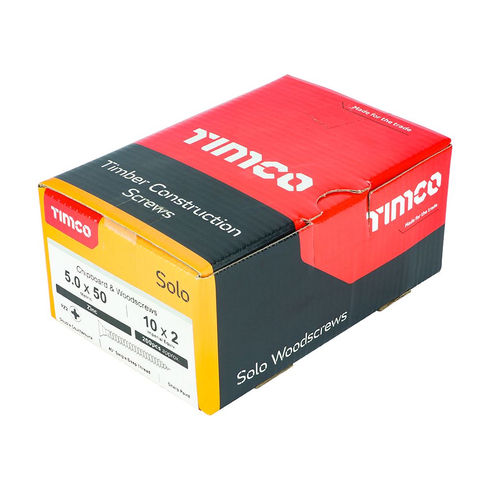 TIMCO Solo Woodscrew PZ2 CSK Zinc 5.0 x 50 Silver Pack 200