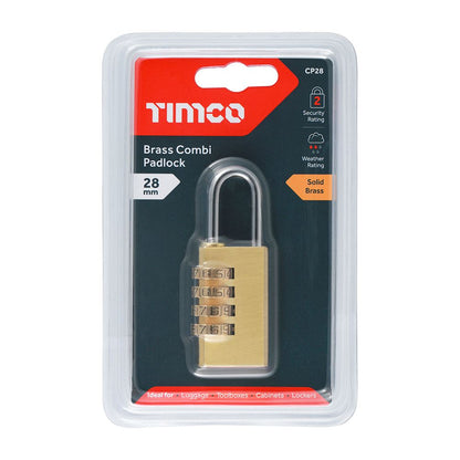 TIMCO Brass Combination Padlock 28mm Pack 1