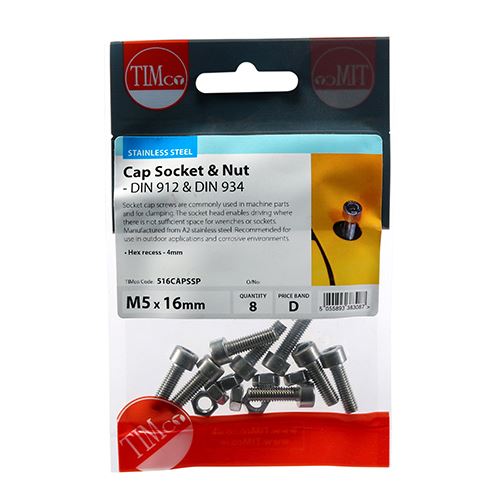 TIMCO Cap Socket & Nut - A2 SS M5 x 16 Pack 8