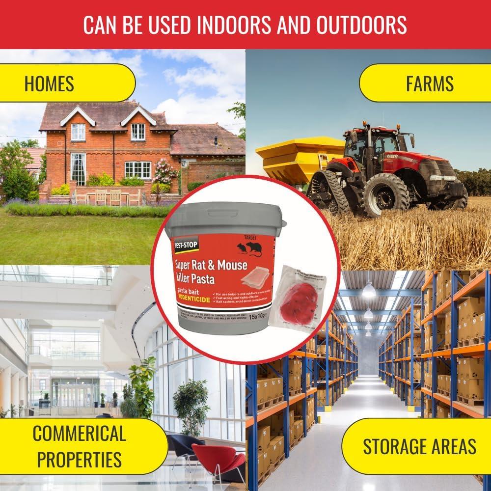 Pest Stop Super Rat & Mouse Killer Pasta - difenacoum (15 x 10g) (Pack of 15)