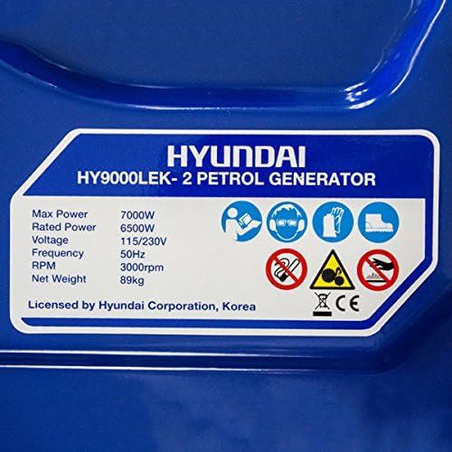 Hyundai HY9000LEK-2 Petrol Generator 7kW 8.75kVA Recoil Electric Start Portable Site Power Backup Power Portable Backup Site Power