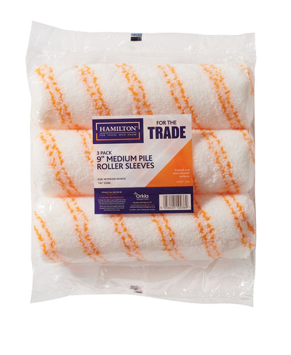 For The Trade 9in Medium Pile Paint Roller Sleeves Pack of 3 for Semi Smooth Surfaces and Decorating