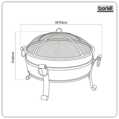 Dellonda DG237 Deluxe 2-in-1 Outdoor Fire Pit/Coffee Table with Drawstring Cover 93cm Antique Bronze Effect | Water Resistant, Drawstring, Safety