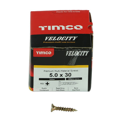 TIMCO Velocity Screw PZ2 CSK ZYP 5.0 x 30 Gold Pack 200