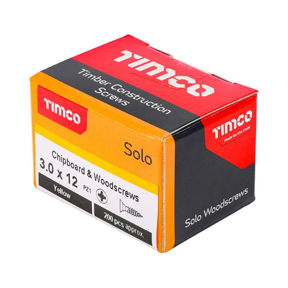 TIMCO Solo Woodscrew PZ1 CSK ZYP 3.0 x 12 Gold Pack 200